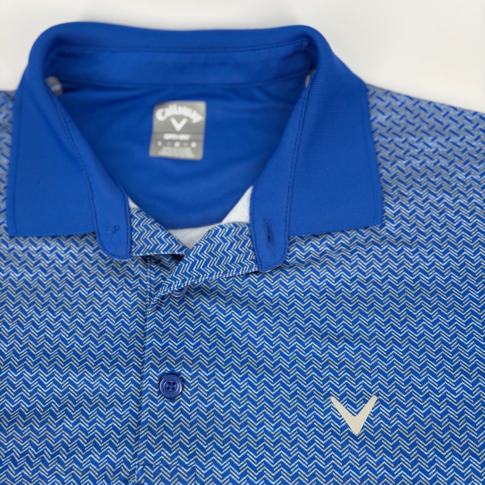 Callaway Mens Opti-Dri Golf Polo Shirt Blue Chevron Geometric Stretch Large